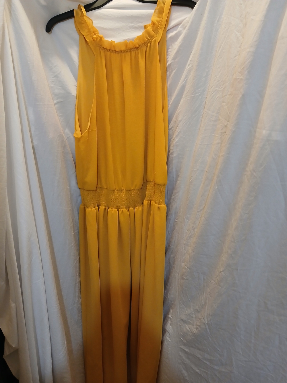 Yellow Sleeveless Smocked Waist Maxi Dress